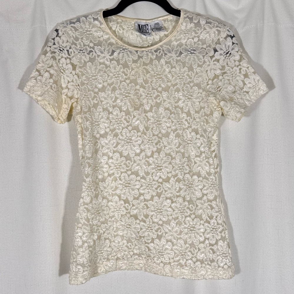 Vintage Mixed Blues Ivory Floral Lace Top
